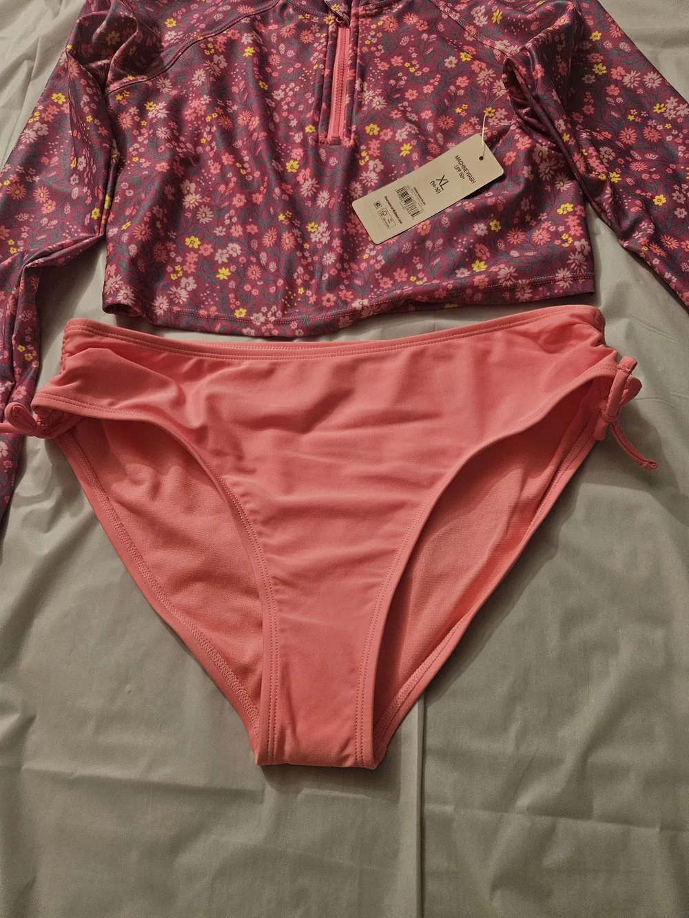 Wonder Nation Girls' Pink Floral Long-Sleeve Swim Set